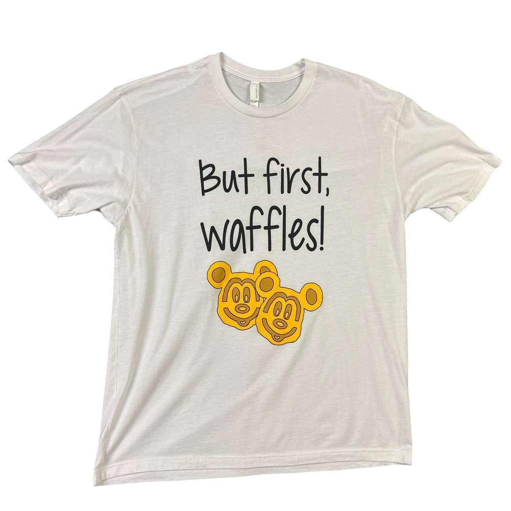 Next Level Apparel T-Shirt Mens XL White But First Waffles Mickey Graphic Tee XL